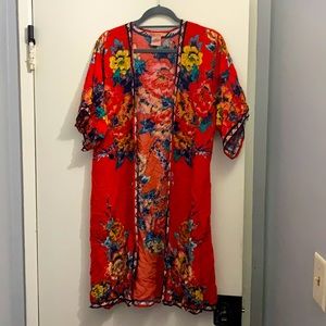 Red flowered long shawl